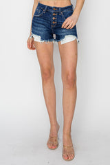 Risen Button Fly Extra Dark Mid Rise Shorts