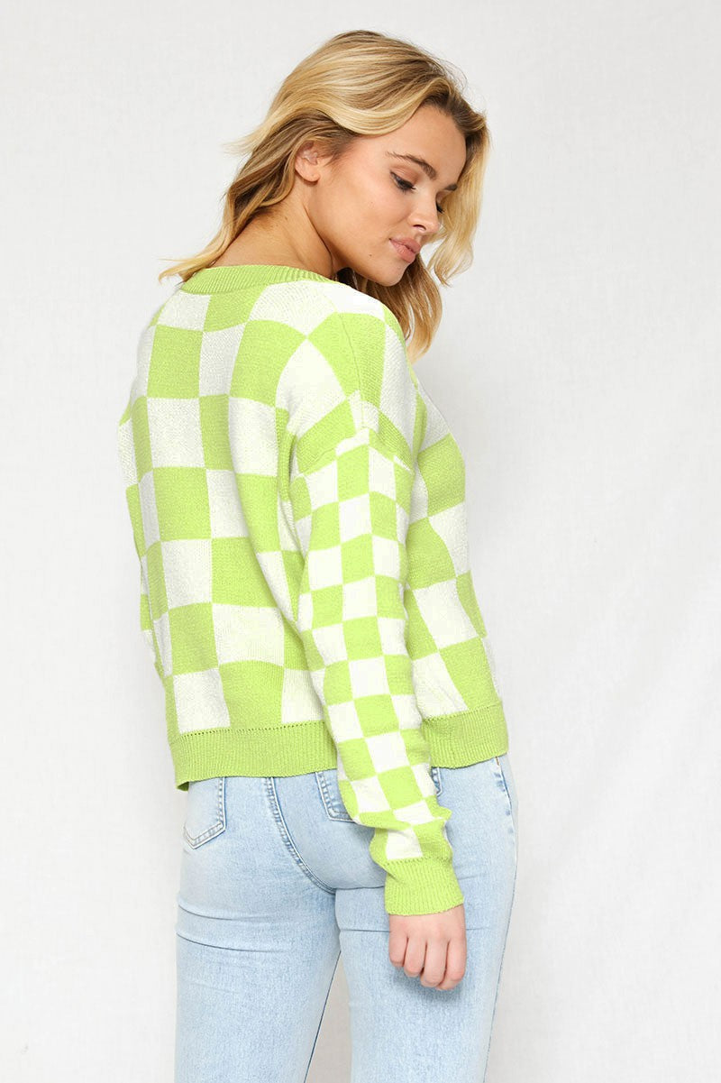 Grinch Green Checkered Cardigan