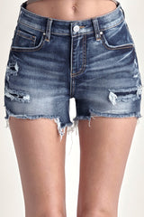 Risen Mid Rise Dark Wash Denim Shorts