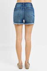 Risen Tummy Control Dark Wash Distressed Shorts