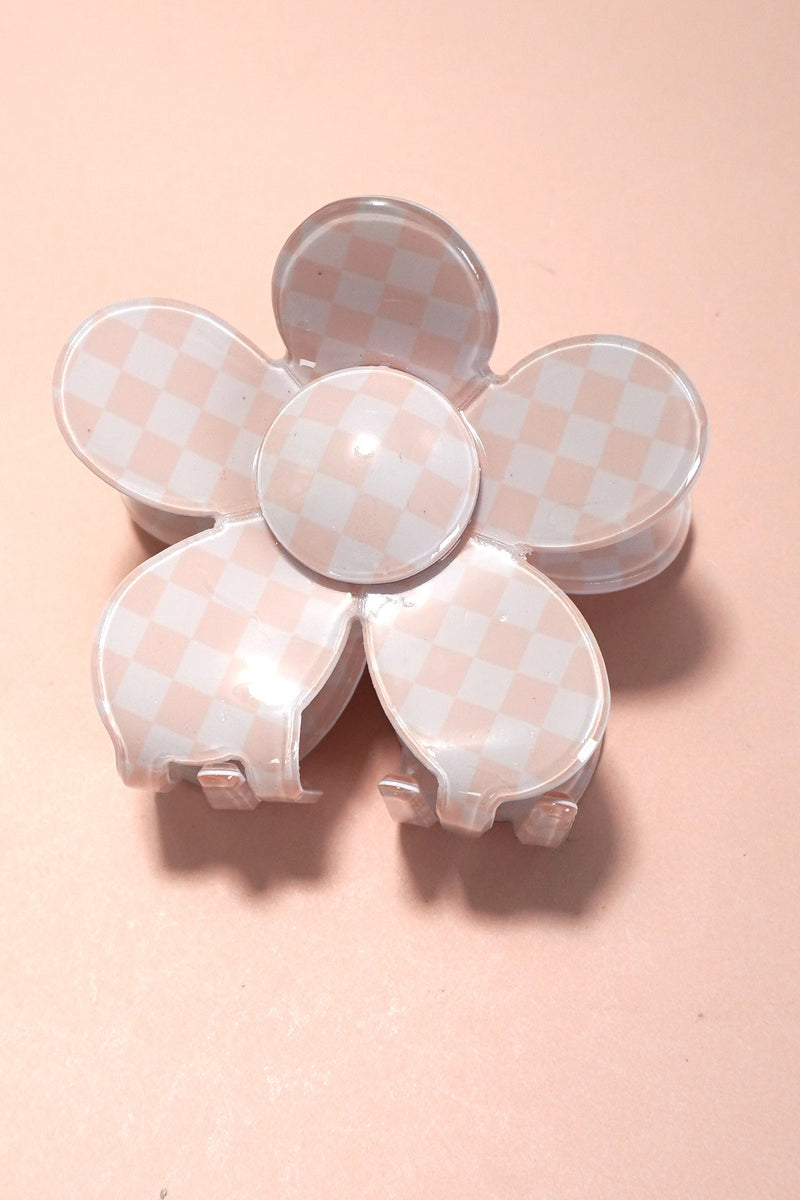 Checkered Flower Claw Clip