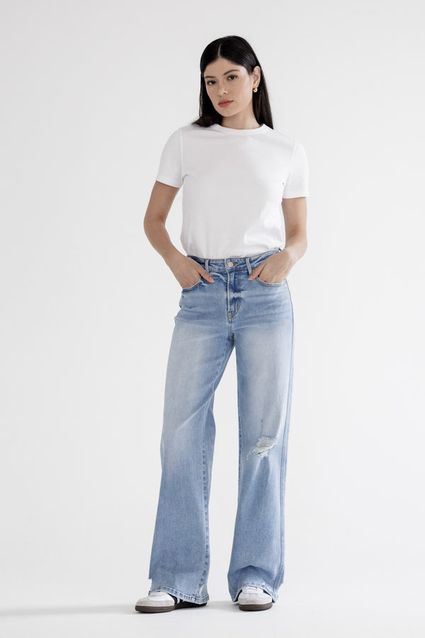 Mica Distressed Wide Leg Jeans