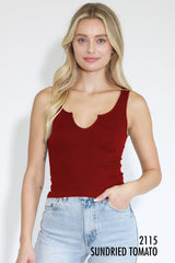 V Notched Ribbed Tank Top