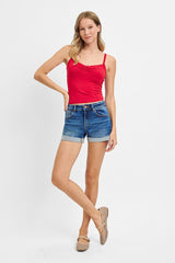 Risen Low Rise Denim Shorts