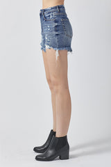 Risen Medium Wash Denim Shorts