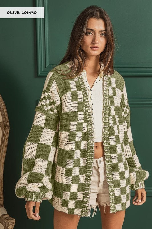 Need Me Checkered Olive Cardigan