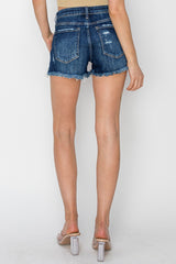 Risen Button Fly Extra Dark Mid Rise Shorts