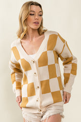 Mustard on the Beat Checkered Cardigan