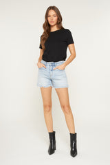Mica Light Wash Frayed Hem Shorts
