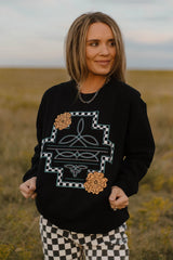 Checkered Meets Western Pullover