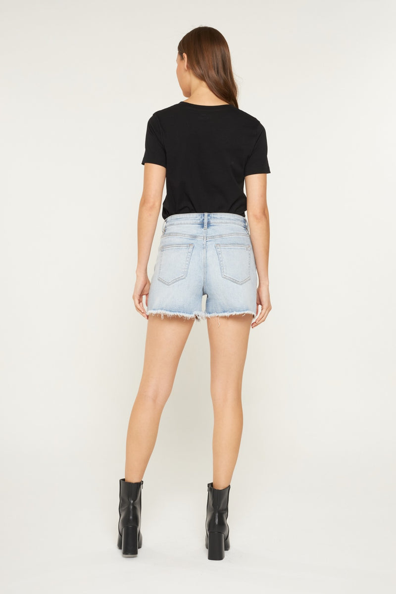 Mica Light Wash Frayed Hem Shorts
