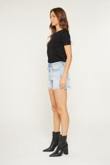 Mica Light Wash Frayed Hem Shorts