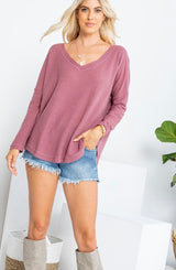 Marcy Mauve Waffle Knit Long Sleeve