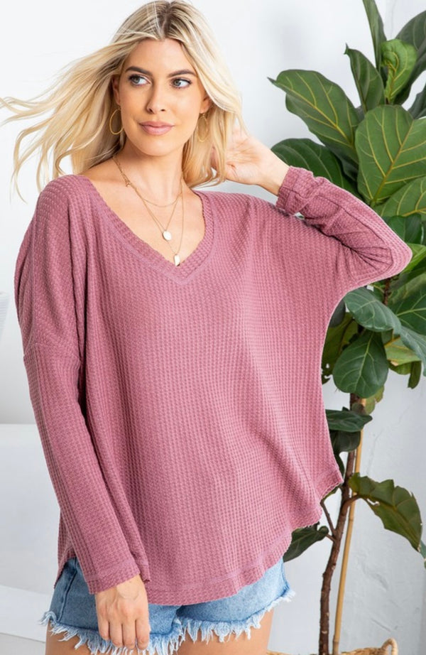 Marcy Mauve Waffle Knit Long Sleeve